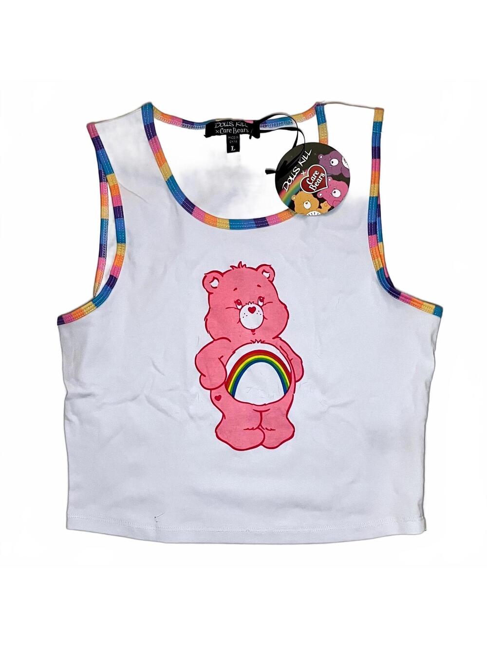Dolls Kill x Care Bears White Rainbow Bear Tank Top Size L